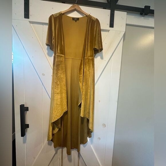LULUS Amour High Low Wrap Dress Golden Yellow Velvet - Picture 5 of 9